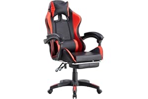 Brigros - Sedia da gaming racing ergonomica con braccioli reclinabile, poltrona ufficio girevole, con rotelle, poggiapiedi, poggiatesta e cuscino lombare, similpelle, Portata: 125kg (Rosso)