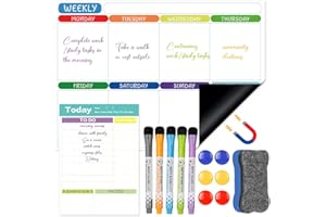 VCUMTER 2 Tableau Magnetique Frigo, Calendrier Magnetique Frigo, Planning Frigo Magnetique，Weekly Planner Magnetique Frigo, Livré avec 1 Planificateur Hebdomadaire, 1 Planificateur Journalier.