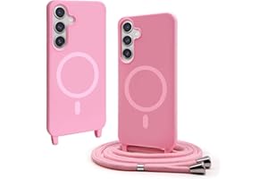BGHHEU Handykette Hülle kompatibel mit Samsung Galaxy A36 / A56 mit Band,Handyhülle Kompatibel mit MagSafe,Abnehmbar Kordel zum Umhängen Silikon Case Magnetische Handyhülle,Pink