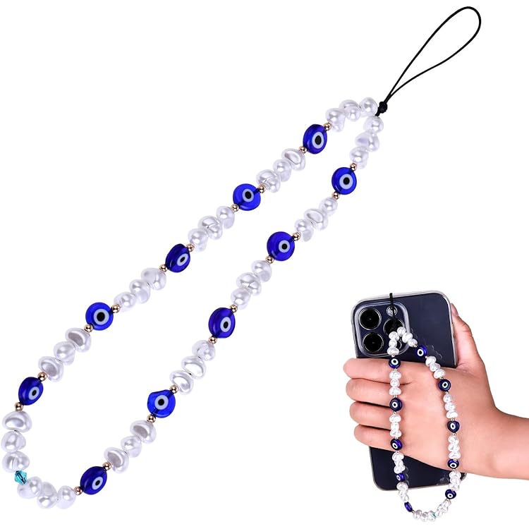 LUTER 2pcs Beaded Phone Charms, Round Special-shaped Evil Eye Beaded Lanyard Handmade Anti-lost Phone Wrist Strap Cute Keychain Phone Chain Evil Eye Phone Charm For Men Women Couple