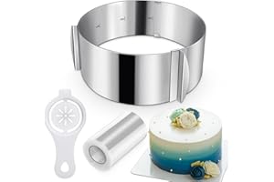 DOMEILLEUR Cercle a Patisserie Reglable 16-30 cm, Cercle Gateau Extensible avec Collier à Gâteau et Séparateur d'oeufs Hauteur 8,5 cm, Cadre Pâtissier Rond Inox Argent Moule Gateau Cookie Cutter Cadre