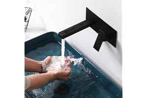 SJQKA Robinet Mitigeur Murale Lavabo Mélangeur Salle De Bain Avec Cascade Bec Extra-large Robinet Encastré Une Poignée Mitigeur Lavabo Robinet Baignoire Robinet Mural (Noir)