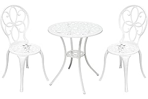 SIGNATURE HOMES AND GARDENS SH&G Rayleigh Cast Aluminium Bistro Set | 3-Piece Conservatory Furniture | Rust-Resistant Garden Table and Chairs | White