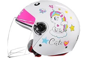 QKDWQZ Casco De Moto Para Niños, Niñas, Niños, Casco Jet Infantil Homologado ECE Con Visera, Casco De Scooter, Casco De Scooter Infantil, Casco De Ciclomotor, Casco De Bicicleta E,49-55CM