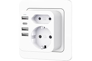 RWEST X Mehrfachsteckdose mit 4 USB Ports, Mehrfachstecker für Steckdose mit 2 Fach Stecker, Steckdosenadapter mit USB C Port, Doppelstecker für USBC Steckdose, Steckdosenleiste (weiß)