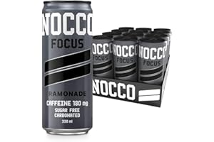 NOCCO Sugar Free Energy Drink – 180mg High Caffeine, Enriched with Amino Acids & Vitamins, Ideal for Pre Workout – 12 x 330ml (Ramonade)