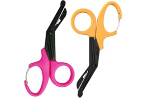 ZENGJUNWEI 2 Ciseau D'urgence de 19cm, Ciseaux Infirmière Ciseaux À Gaze Avec Boucle Pour Les Services de Secours Ou Les Tâches Quotidiennes (Rose et jaune)