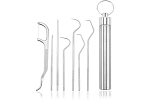 YiYFiT Lot de 7 cure-dents en acier inoxydable 304 de qualité alimentaire - Sac portable argenté - Porte-cure-dents réutilisable en métal avec un tube - Pour pique-nique en plein air, camping et