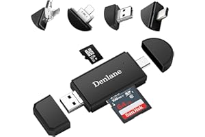 DENLANE 4-In-1 Multi-Port SD/Micro SD Card Reader, USB/USB-C/Micro USB/L1ghtn1ng 4 Ports Card Reader, Trail Camera Drone Car Recorder Camera Card Reader for iPhone/Android Phone/iPad/Tablet/PC/Notebook