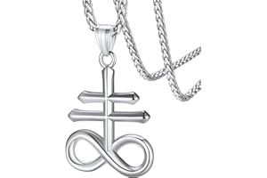 FaithHeart Collier Croix de Léviathan Personnalisable,Pendentif Sigil de Lucifer Satanique,Acier Inoxydable/Or/Noir,Chaîne Réglable 55+5 cm,Bijoux Satan Gothique Biker pour Homme Femme (Boîte Cadeau)