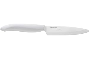 Kyocera FK-110 WH-WH EU Cuchillo utilitario, 11 cm, Cuchilla afilada de cerámica de circonio, Afilado a mano, ligero, no corrosivo, sin transferencia de sabor, apto para lavavajillas, mango blanco