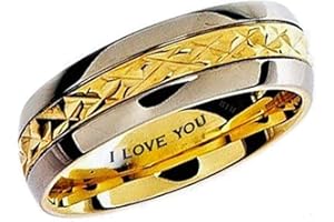 BESTTOHAVE Mens Titanium Ring -7mm Wide Engraved I Love You Classic Unisex Two Tone Wedding Engagement Comfort Fit Jewellery Band Ring