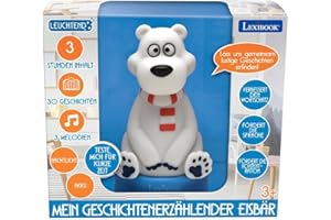 Lexibook Lexibook-STN01ANXFR Ourson Lumineux, Veilleuse-Conteur, pour garçons et Filles, 30 Histoires, fables et mélodies, Bleu, Blanc, Rouge, STN01ANXFR