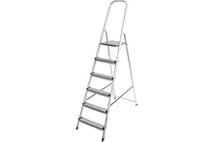 MAZO 6 Step Ladder Aluminium Folding Step Ladder - With Anti-Slip Steps & Non-Slip Feet, Tool Tray, Household, Kitchen, Garage, Decorating, DIY - MAX 150kg - EN131 Approved