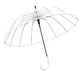 Long and Large Transparent Windproof Umbrella with 12 Fiberglass Ribs Curved Handle Lightweight and Portable Rain Protection