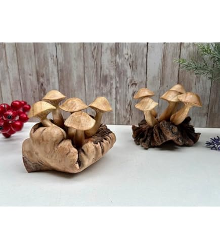 Mushroom Wood Ornament Bumble Bees Statue Sculpture Teak Root Handmade - View #10