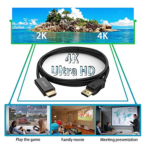 Displayport auf HDMI Kabel DP zu HDMI Adapter HDTV 4K UHD 3840 x 2160 Audio / Video Dreifach Geschirmt Cable – Schwarz – 2m - 6