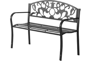 ‎OUTSUNNY Outsunny 2-Sitzer Sitzbank Gartenbank Metallbank Bank mit Armlehnen Landhausstil Metall Schwarz 128 x 50 x 91 cm
