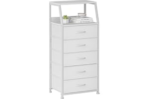 CAIYUN Chest of Drawers Bedroom with 5 Drawers, Tall Fabric Dresser with Shelf, Fabric Dresser for Entryway Hallway Living Room, Closet Storage Drawer, White