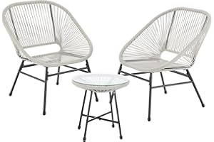 SVITA Tulum Balkon-Möbel 3-TLG. Garten-Möbel Set Balkonstühle mit Tisch Weiß