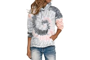 HVEPUO Damska bluza z kapturem Batik z nadrukiem Kawaii, bluza z kapturem, kolor gradientowy, top