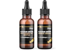 ‎HELLOSHAPE Flavour Drops zuckerfrei Set 2 x 50 ml - Macadamia Nut Brittle & Cookie Dough - Geschmacks Tropfen OHNE KALORIEN zum Süßen mit Pipette - vegan - Für Naturjoghurt, Porridge oder Quark