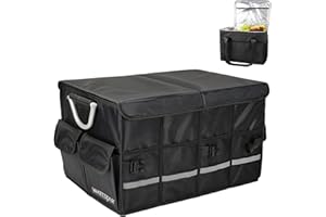 wattstar Car Boot Organiser (Black) - Storage with Tie Down Straps, Best for Tidy Auto Organization & Boot Bag Maintenance, Non-Slip Secure Travel Tote is Foldable