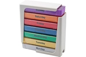 JUNFEIXUAN Pill Organiser, Weekly Pill Organizer, 1 Dispenser, 7 Stackable Compartments Four Times-a-Day - Morning, Noon, Evening, and Bedtime， Travel Portable Medicine Container for Kid Men Women Elderly