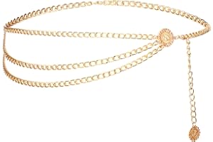 TIESOME Wielowarstwowy pasek damski z regulowanym paskiem w talii, łańcuszek do dżinsowej sukienki, złoty łańcuszek na brzuch, 96 cm