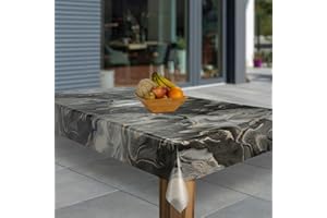 ‎LARO laro Wachstuch-Tischdecke Abwaschbar Wachstischdecke PVC Plastik-Tischdecken Eckig Meterware Abwischbar, Muster:Marmoriert Schwarz Beige Grau, Größe:100x200