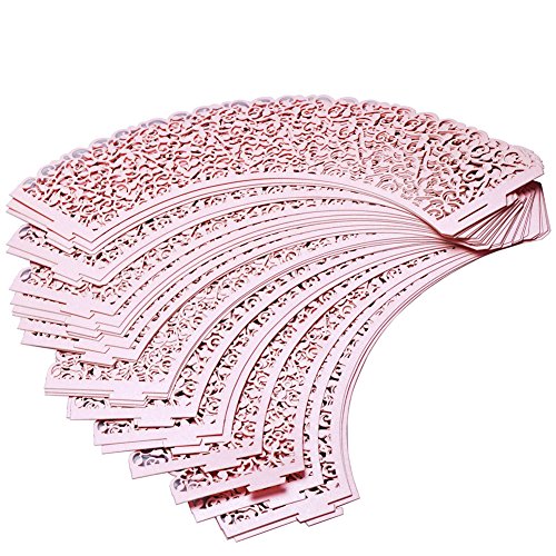 Mogoko 50 Stk. Cupcake Wrappers Hohl Cupcakeförmchen Kuchen Pappbecher Verpackungen Kuchenverpackung für Hochzeit Geburtstag feiern Baby Dusche Dekoration (Rosa) - 3