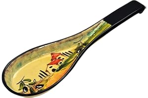 Cleminson Hand-Painted Spanish Ceramic Spoon Rest | Tuscan Farmhouse or Picasso Style Design | Cooking Holder for Spatulas, Spoons, Tongs, Ladles | Tea Bag Dish (Tuscan Farmhouse Black Theme)