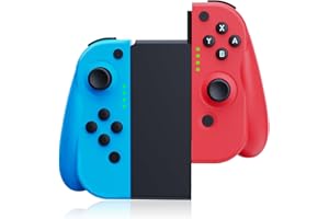 Shiptree Mando para Switch, Set 2 Mandos Switch Inalambrico con Dual Vibración/Gyro Axis para Switch/Switch Lite/OLED, con Retirable Soporte pour Switch Controller - Azul y Rojo