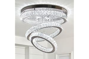 Finktonglan 19.7" Crystal LED Chandelier Ceiling Light Fixture Modern Flush Mount Ring Chandeliers for Bedroom Dining Room Living Room 6500K Cool White