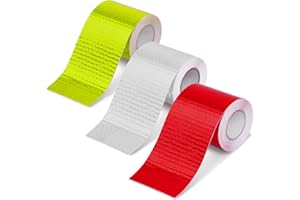 Adiwo Reflective Tape, 3 Rolls 3m x 5cm Outdoor Waterproof Reflective Warning Tape, PVC Self-Adhesive Safety Tape, Red White Yellow Reflective Stickers for Vehicles Bikes Helmets Strollers Clothing