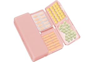 FYY 7 Day Pill Box Organiser - Travel Pill Case, [Folding Design][Large Capacity] Portable Pill Dispenser Container for Vitamins, Cod Liver Oil, Supplements, Medication Large-Pink