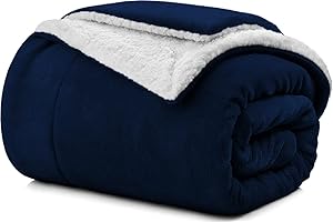 POLIGINO Coperta Plaid Pile 480GSM, Coperta Plaid Singolo/Matrimoniale Certificata OEKO-TEX® Sherpa e Flanella 160x210, Plaid Divano Fluffy di Alta qualità -Blu