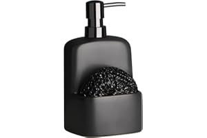 BosilunLife Dish Soap Dispenser - Black Ceramic Kitchen Soap Dispenser with Sponge Holder Matte Ceramic Soap Daddy Dispenser 20oz for Kitchen Soap Pump and Sponges Caddy