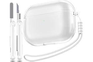 MHYALUDO Clear Cover Compatible with Airpods Pro Case, Compatible with Airpods Pro (2019) Case, Clear Soft Shockproof Protective Case with Lanyard Cleaning Pen,White
