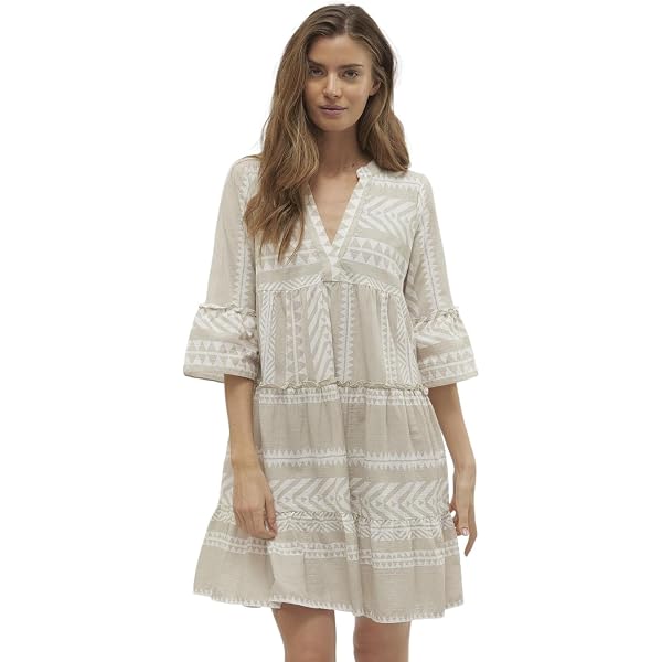 VERO MODA Damen Viskose Mini-Kleid Tunika 3/4 Arm VMEasy Joy mit 