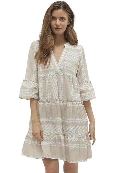 VERO MODA Damen Viskose Mini-Kleid Tunika 3/4 Arm VMEasy Joy mit 