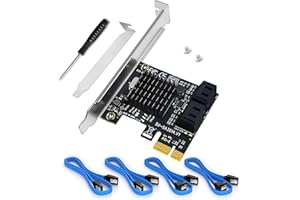 BUITREA Carte d'Extension SATA - 4 Ports PCIe vers SATA 3.0 (6Gbps) - Contrôleur Marvell 88SE9215 - Inclut 4 Câbles SATA - pour HDD/SSD, NAS, Boot Disque Système (Non-Raid)