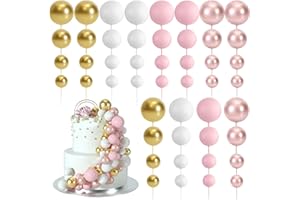 BOUBONI 48 Pcs Cake Topper Decorations Balloon Cupcake Toppers Foam Cake Topper Balls Cake Balls Decorations for Birthday Party Wedding (Rose Gold, Pink, White, Gold)