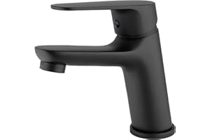 VALAZ Grifo Lavabo Negro Mate | Grifo Monomando Lavabo, Mezclador Agua Fría y Caliente, Ahorro de Agua | Instalación Facil | Grifo de Lavabo Inoxidable, Latón, Elegante, Redondo, Serie Pisuerga