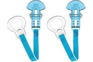 MAM Dummy Clip | 2 Pack | Baby Soother Clips Fit All MAM Soothers | Adjustable Length and Lightweight Design | Baby Accessories | White with Blue Strap | Dummies Not Included