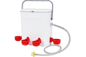 MOGOULUA 9L Abbeveratoio Per Galline con 4 Pezzi Bevitori Automatici Ciotole con 100cm Tubo Intrecciato Adatto per Pollame Uccelli Piccioni Polli Anatre per Essere Appesa nel Pollaio