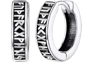 Bewenda Viking Hoop Earrings for Men Women, Norse Runes Vintage Hoops Earring, Small Round Huggie Hoops with Rune, Viking Men's Hoop Earrings, Sleeper Cartilage Earring Jewellery Gifts with Gift Box