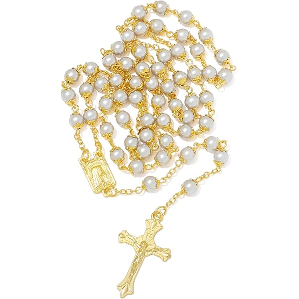 YUBBYSTU Lot De 2 Chapelets Catholiques Noir & Blanc - Avec Croix, Médaille Marie, Sacs Cadeaux Bouton - Idéal Baptême Communion