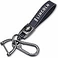 soikoi Genuine Leather Car Logo Keychain for Lincoln Key Chain Accessories Keyring with Logo(Black)