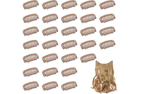 Dreamlover Wig Clips Hårförlängning Brun, 30 St | Rostfria Clips för Alla Peruker, Hårförlängningar och Hattar, Lätt att Sy In och Mycket Hållbara